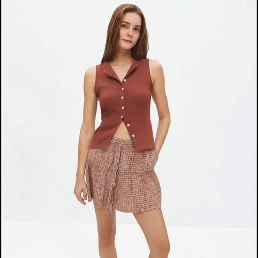Ann Taylor LOFT Drawstring Elastic Waist Pull On Tiered Country Short Skirt S